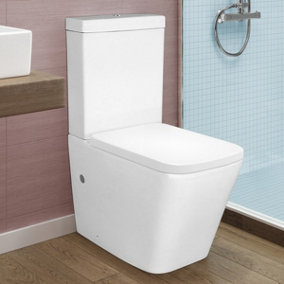 Nes Home Square Rimless Close Coupled Toilet, Cistern And Soft Close Toilet Seat