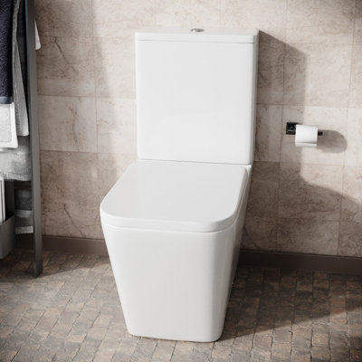 Nes Home Square Rimless Close Coupled Toilet, Cistern And Soft Close Toilet Seat