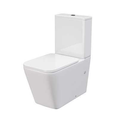 Nes Home Square Rimless Close Coupled Toilet, Cistern And Soft Close Toilet Seat