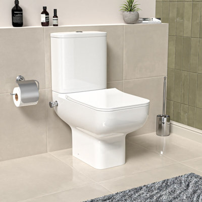 Nes Home Square Rimless Close Coupled Toilet Pan with Integrated Bidet