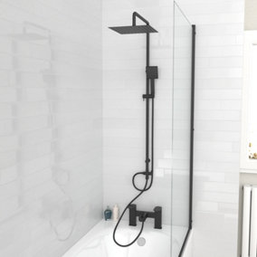 Nes Home Square Shower Mixer With Bath Tap, Handset & Riser Rail Kit Matte Black