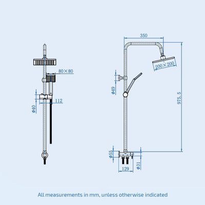 Nes Home Square Shower Waterfall Mixer Tap, Handset & Riser Rail Kit Chrome