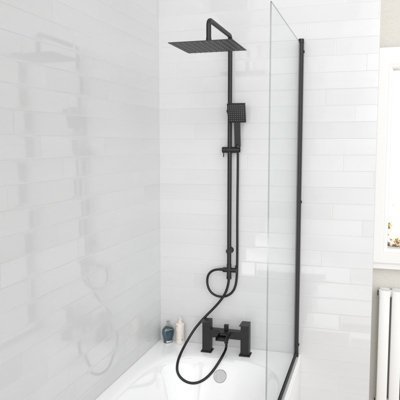 Nes Home Square Shower Waterfall Mixer Tap, Handset & Riser Rail Kit Matte Black