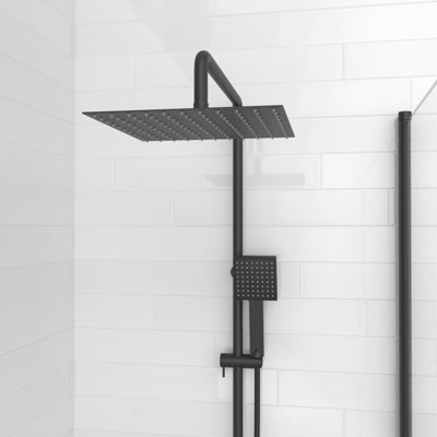 Nes Home Square Shower Waterfall Mixer Tap, Handset & Riser Rail Kit Matte Black
