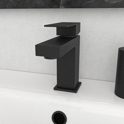 Nes Home Square Single Lever Bathroom Matte Black Basin Mono Mixer Tap