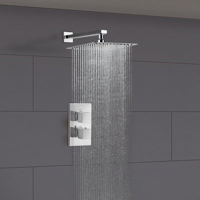 Nes Home Square Thermostatic Concealed Mixer 2 Dial 1 Outlet + 300mm Shower Head + Arm