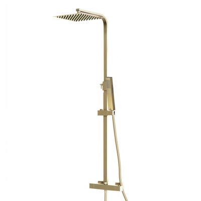 Nes Home Square Twin Head Exposed Valve Thermostatic Shower Mixer Set Brushed Gold