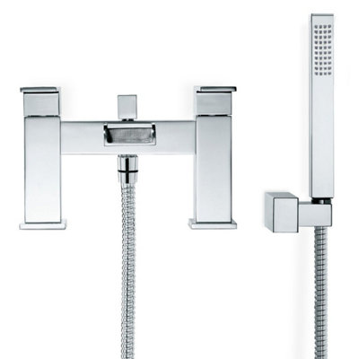 Nes Home Square Waterfall Bath Shower Mixer Tap with Handset Kit Chrome - 4
