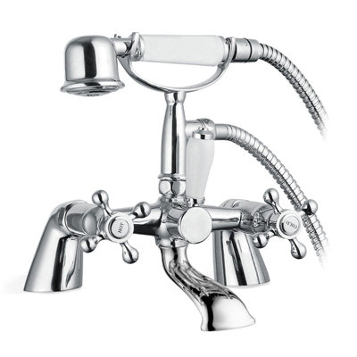 Nes Home Stafford Victorian Traditional Deck Mounted Cross Head Bath Shower Mixer Tap With Handheld Kit