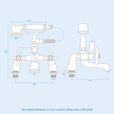Nes Home Stafford Victorian Traditional Deck Mounted Cross Head Bath Shower Mixer Tap With Handheld Kit - 6