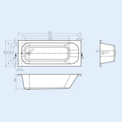 Nes Home Standard Round 1700mm x 700mm Single Ended Bath Tub With Leg Set - 4