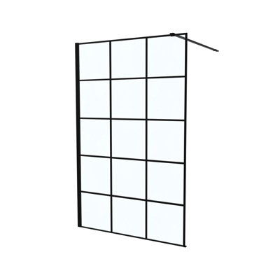 Nes Home Stanley 1200mm Black Grid Framed Walk-In Shower Enclosure with Support Bar - 5