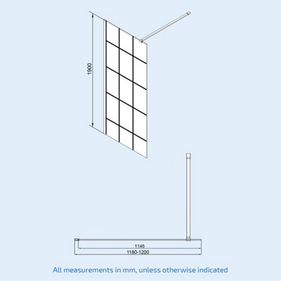 Nes Home Stanley 1200mm Black Grid Framed Walk-In Shower Enclosure with Support Bar - 6