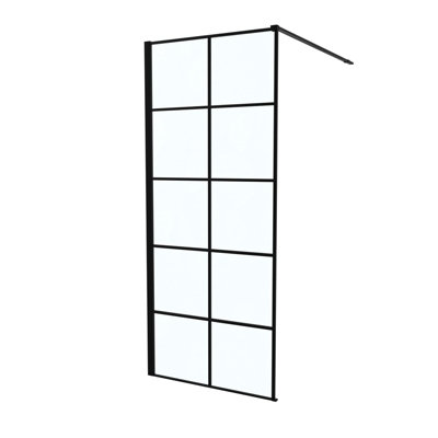 Nes Home Stanley 800mm Black Grid Framed Walk-In Shower Enclosure with Support Bar - 4
