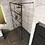 Nes Home Stanley 900mm Black Grid Framed Walk-In Shower Enclosure with Support Bar
