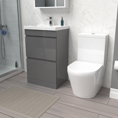 Nes Home Steel Grey 500mm 2 Drawers Basin Vanity Unit & Close Coupled Toilet Price Comparisons | Compare The Build