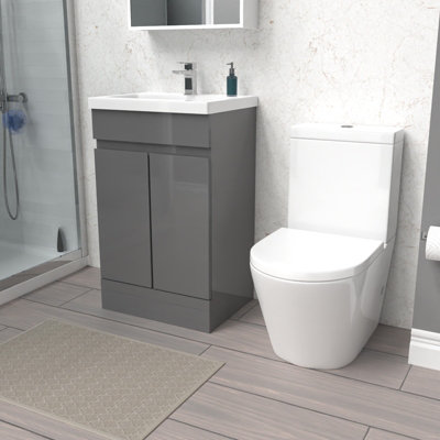 Nes Home Steel Grey 500mm Freestanding Basin Vanity & Close Coupled Toilet