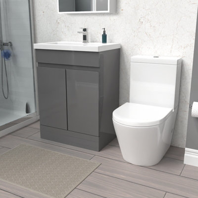 Nes Home Steel Grey 600mm Freestanding Basin Vanity & Close Coupled Toilet Price Comparisons | Compare The Build