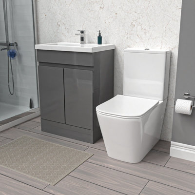 Nes Home Steel Grey 600mm Freestanding Basin Vanity Unit & Close Coupled Toilet Price Comparisons | Compare The Build