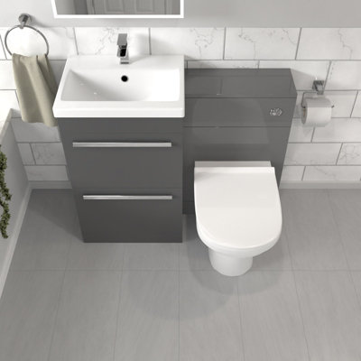 Nes Home Steel Grey Basin Vanity Cabinet With WC Unit & Soft Close Toilet