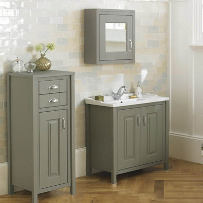 Nes Home Stone Grey Chiltern 800mm Vanity Basin Unit, Tall Cabinet & Mirror Cabinet Suite