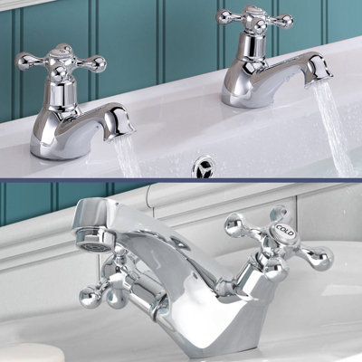 Nes Home Stratford Traditional Basin Mono Mixer & Basin Twin Tap Chrome