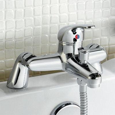 Nes Home Studio Brass Chrome Deck Mounted Bath Shower Mixer Tap Lever Handle Modern