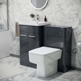 Nes Home Sudbury 500mm Vanity Basin Unit, WC Unit & Back to Wall Toilet Anthracite