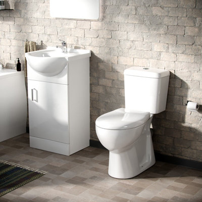 Nes Home Suite Set of 450mm White Basin Vanity and Close Coupled Toilet | DIY at B&Q