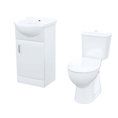 Nes Home Suite Set of 450mm White Basin Vanity and Close Coupled Toilet
