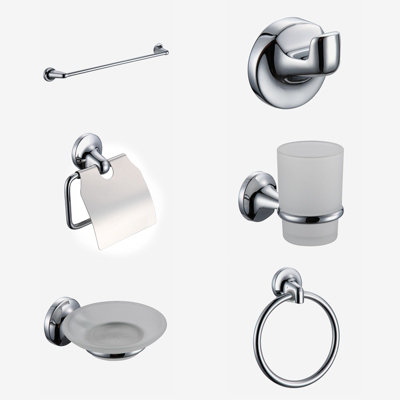 Nes Home Swan Modern 6 Piece Chrome Bathroom Toilet Accessory Pack