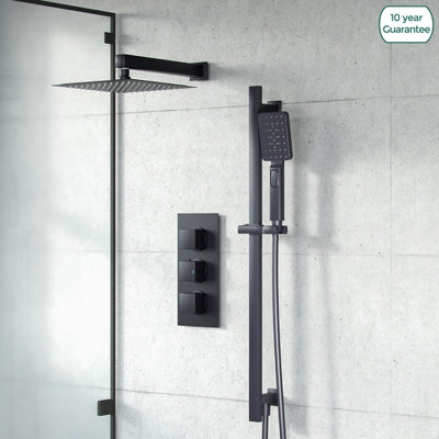 Nes Home Temel 2-Way 200mm Square Rainfall Shower Head Hand Held Mixer Valve Matte Black