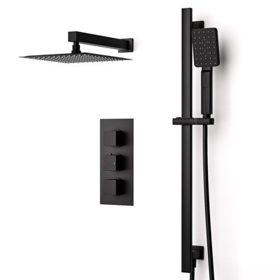 Nes Home Temel 2-Way 200mm Square Rainfall Shower Head Hand Held Mixer Valve Matte Black - 3