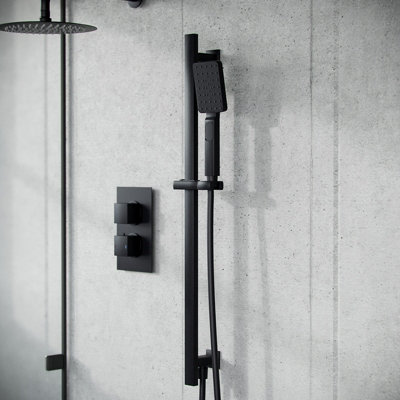 Nes Home Temel 2-Way Concealed Square Thermostatic Shower Mixer Valve Set Matte Black