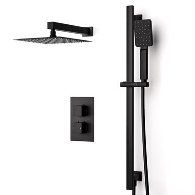 Nes Home Temel 2-Way Concealed Square Thermostatic Shower Mixer Valve Set Matte Black - 3