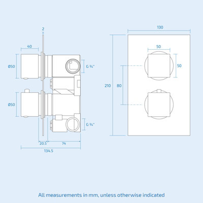 Nes Home Temel 2-Way Concealed Square Thermostatic Shower Mixer Valve Set Matte Black - 9