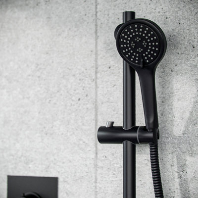 Nes Home Temel Matt Black Rainfall Shower Head and Thermostatic Mixer Valve with Hand Held Set - 3