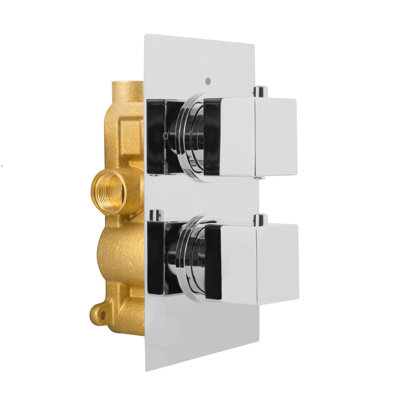 Nes Home Temel Square 2 Dial 1 Way Chrome Concealed Thermostatic Shower Mixer Valve
