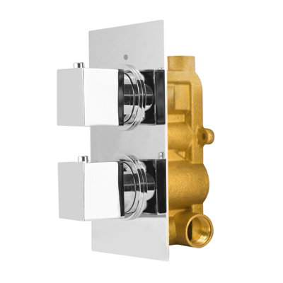 Nes Home Temel Square 2 Dial 1 Way Chrome Concealed Thermostatic Shower Mixer Valve - 3
