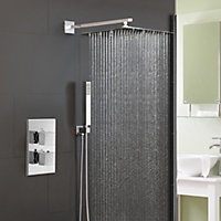 Nes Home Temel Thermostatic Concealed Shower Mixer Bathroom Square Slim Chrome Head 300mm