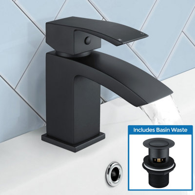 Nes Home Tesa Bathroom Basin Mono Mixer Tap & Basin Waste Matte Black