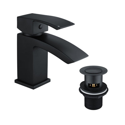 Nes Home Tesa Bathroom Basin Mono Mixer Tap & Basin Waste Matte Black - 7