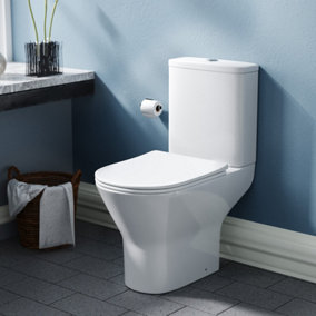 Nes Home Theo Contemporary Round Rimless Close Coupled Toilet With Soft Close Seat