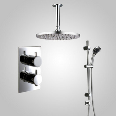 Nes Home Thermostatic 2 Dial 2 Way Round Set - Shower Head & Slider ...