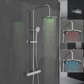 Nes Home Thermostatic Shower Mixer Valve 200mm LED Shower Head, Riser Rail Kit