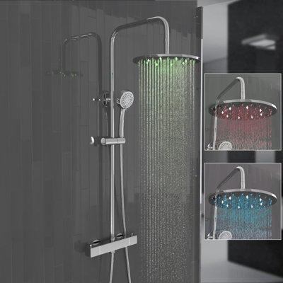 Nes Home Thermostatic Shower Mixer Valve 250mm LED Shower Head, Riser Rail Kit Price Comparisons | Compare The Build