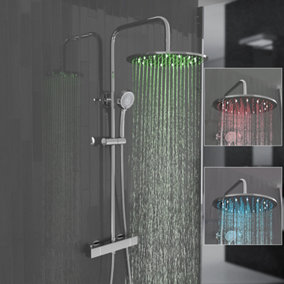 Nes Home Thermostatic Shower Mixer Valve 300mm LED Shower Head, Riser Rail Kit