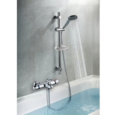 Nes Home THERMOSTATIC WALL MOUNTED VALVE BATH SHOWER MIXER RISER KIT / 3 MODE HANDSET