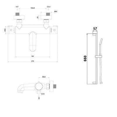 Nes Home THERMOSTATIC WALL MOUNTED VALVE BATH SHOWER MIXER RISER KIT / 3 MODE HANDSET - 5