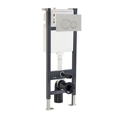 Nes Home Toilet WC Cistern Frame with Modern Chrome Round Button Flush Plate
